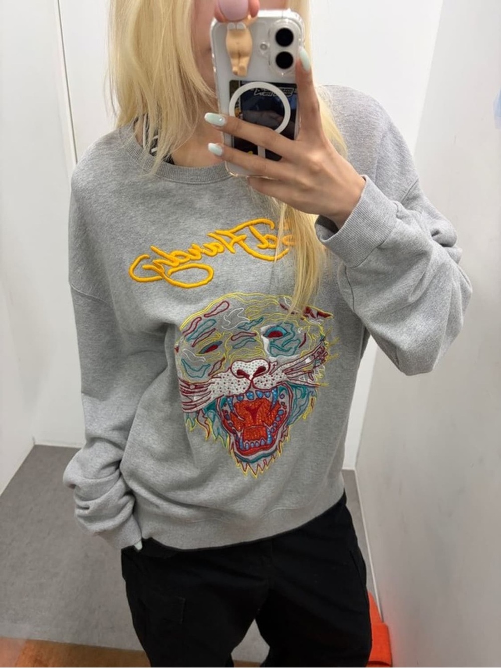 Ed Hardy Tiger Roar Crewneck with Bedazzled Embroidery